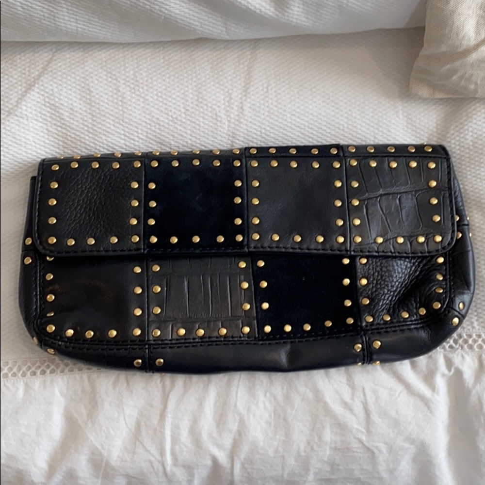 Michael Kors black gold studded clutch